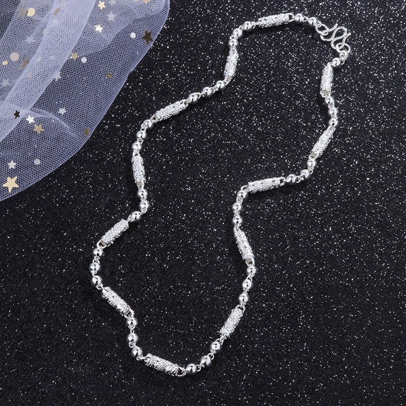 Ogrlica s motivom zmaja od S999 srebra, s premazom srebra, unisex, bambus lanac