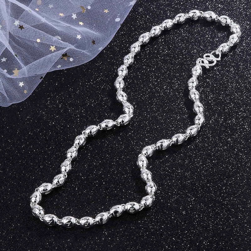 Ogrlica s motivom zmaja od S999 srebra, s premazom srebra, unisex, bambus lanac
