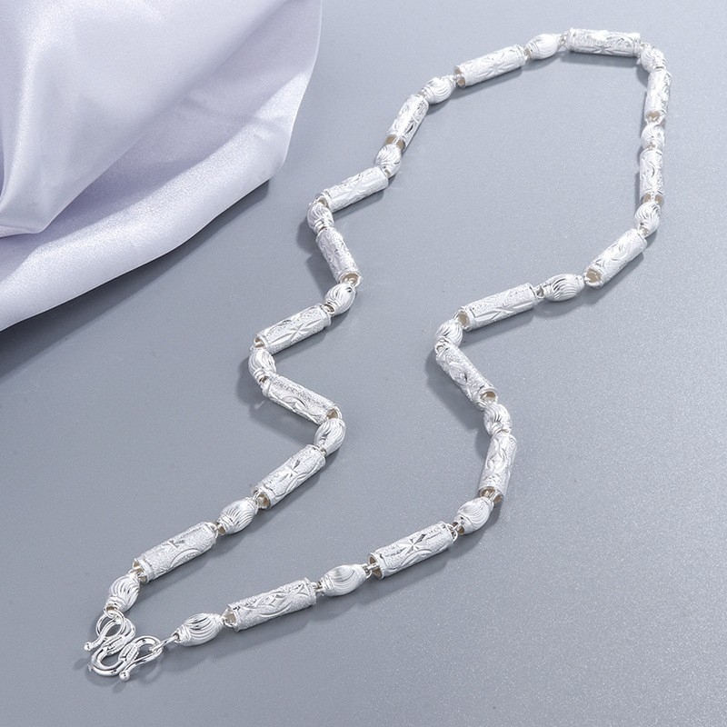 Ogrlica s motivom zmaja od S999 srebra, s premazom srebra, unisex, bambus lanac