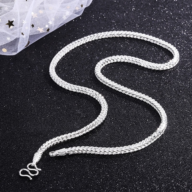 Ogrlica s motivom zmaja od S999 srebra, s premazom srebra, unisex, bambus lanac