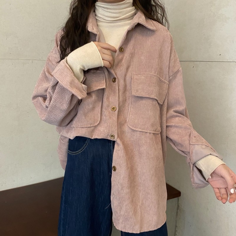Ženska corduroy jakna, retro proljeće-jesenski stil, korejski stil, ležerni kroj, dugi rukavi