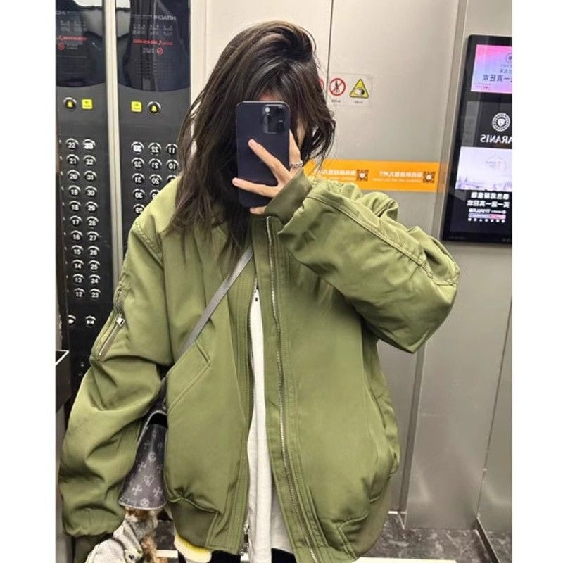 Ženska casual baseball jakna za proljeće i jesen, s stojećim ovratnikom, jednobojna, udobna silueta, s debljom izolacijom za zimu