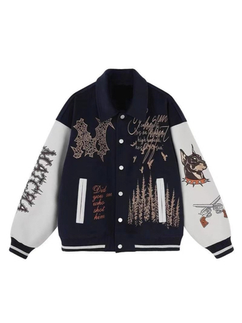 Női lazán szabott, hímzett baseballdzseki amerikai stílusú, retro streetwear tavasz–őszre.