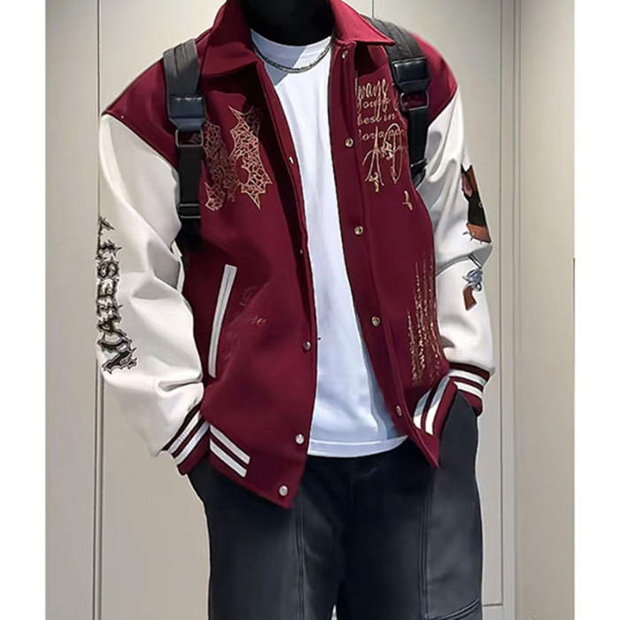 Női lazán szabott, hímzett baseballdzseki amerikai stílusú, retro streetwear tavasz–őszre.