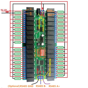 12V 32-kanalni RS485 relej, Modbus RTU protokol, serijski port za daljinsko upravljanje, PLC upravljačka ploča