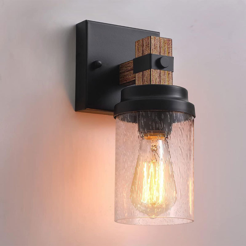 Retro američkog country stila zidna lampa s staklenim sjenilom i željeznim tijelom, 110V – pogodna za hodnik, radnu sobu i spavaću sobu.