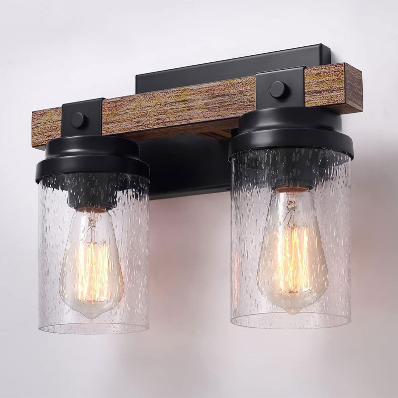 Retro američkog country stila zidna lampa s staklenim sjenilom i željeznim tijelom, 110V – pogodna za hodnik, radnu sobu i spavaću sobu.