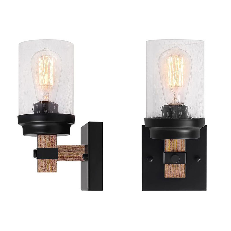 Retro američkog country stila zidna lampa s staklenim sjenilom i željeznim tijelom, 110V – pogodna za hodnik, radnu sobu i spavaću sobu.