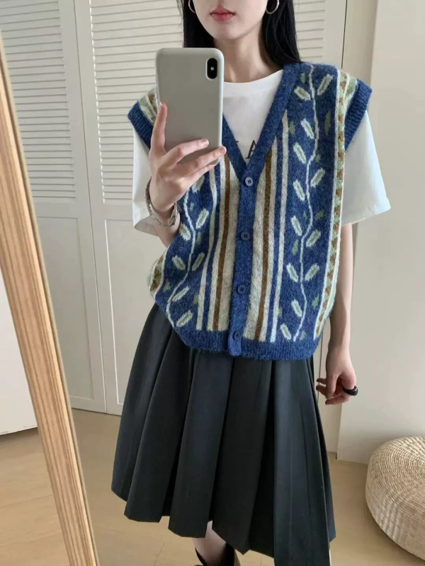 Ženski pleteni vest-kardigan bez rukava, jesen 2025, vintage, svestran top