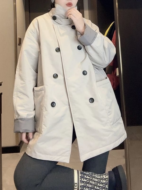 Palto trench în stil european, lungime medie, pentru femei, primăvară-toamnă 2026, mărime plus, stil coreean, croială lejeră, rever elegant