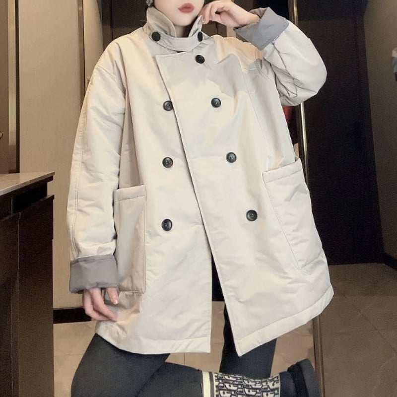 Palto trench în stil european, lungime medie, pentru femei, primăvară-toamnă 2026, mărime plus, stil coreean, croială lejeră, rever elegant