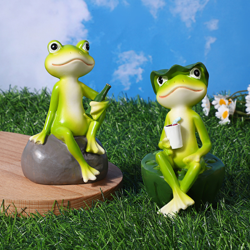 Žabja figura s čajem, mini krajolik za akvarij, dekor od smole za vanjski dvorišni prostor