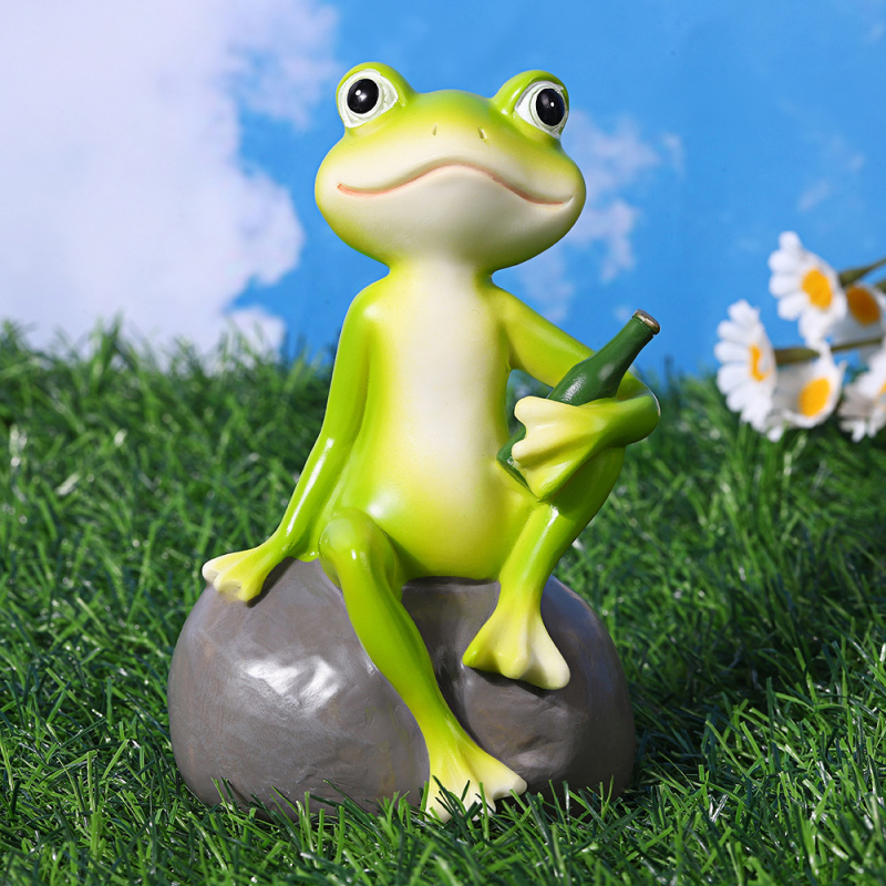 Žabja figura s čajem, mini krajolik za akvarij, dekor od smole za vanjski dvorišni prostor