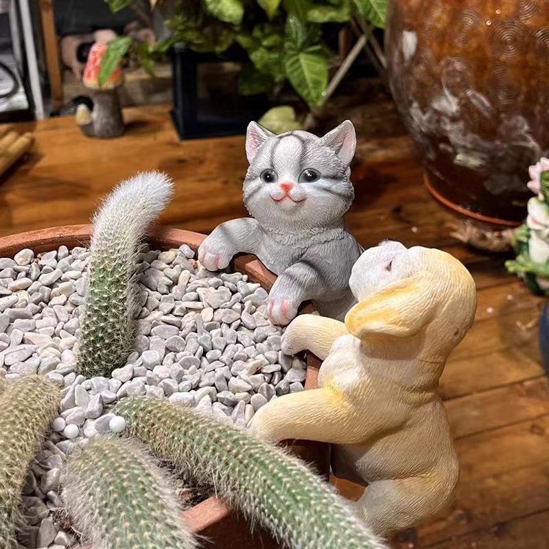 Smolnati bonsai ukrasi za vrt i akvarij, dekorativne figure mačke i psa, viseći lonac za akvarij