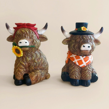 Άγαλμα Highland Cow – διακοσμητικό από ρητίνη για οικία και κήπο