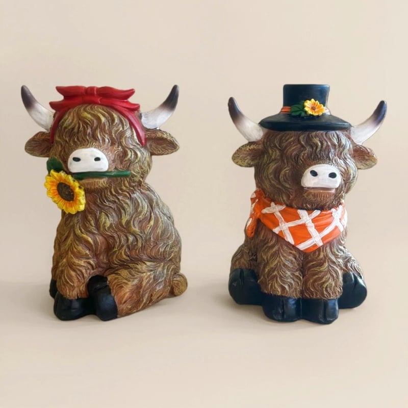 Άγαλμα Highland Cow – διακοσμητικό από ρητίνη για οικία και κήπο