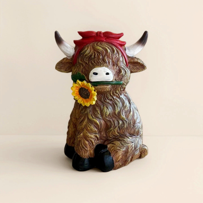 Άγαλμα Highland Cow – διακοσμητικό από ρητίνη για οικία και κήπο