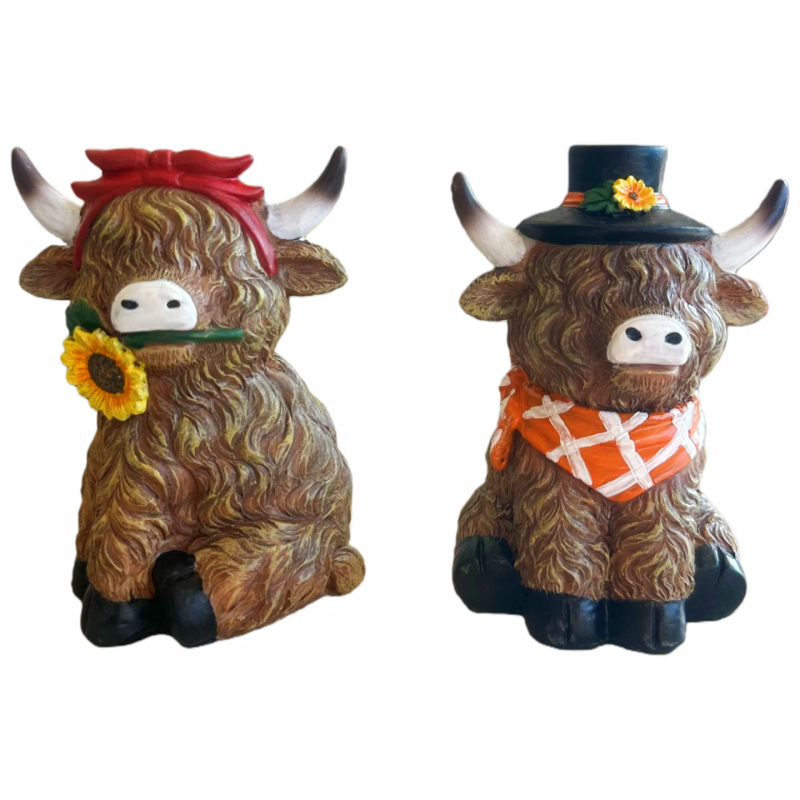 Άγαλμα Highland Cow – διακοσμητικό από ρητίνη για οικία και κήπο