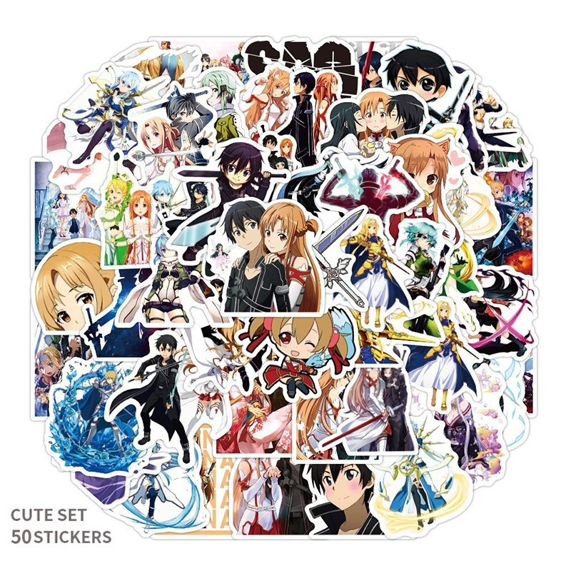50 komada grafičkih naljepnica Sword Art Online za termos, auto, prtljagu, bilježnicu i skuter