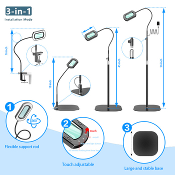 LED podna lampa s povećalom, dodirno upravljanje, 10x povećanje, podesiva visina 40-150 cm, svjetlo za zaštitu očiju za kozmetiku i šivanje