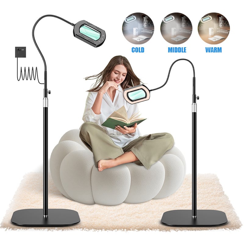LED podna lampa s povećalom, dodirno upravljanje, 10x povećanje, podesiva visina 40-150 cm, svjetlo za zaštitu očiju za kozmetiku i šivanje