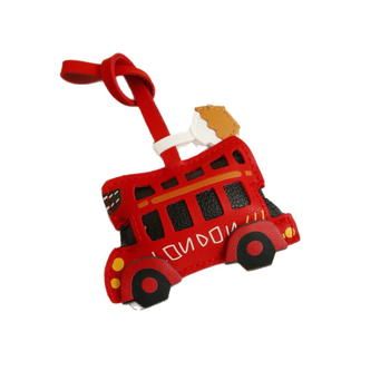 Kožni privjesak za torbu s motivom londonskog autobusa i šalice kave, ručna izrada