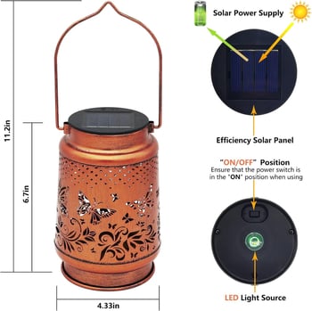 Lampa solară de grădină în formă de fluture, iluminare exterioară impermeabilă, lustru suspendat pentru grădină și living, LED extrem de luminos