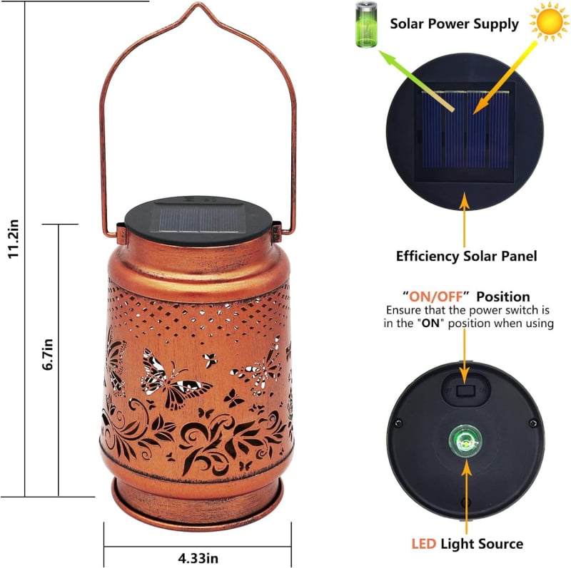 Lampa solară de grădină în formă de fluture, iluminare exterioară impermeabilă, lustru suspendat pentru grădină și living, LED extrem de luminos