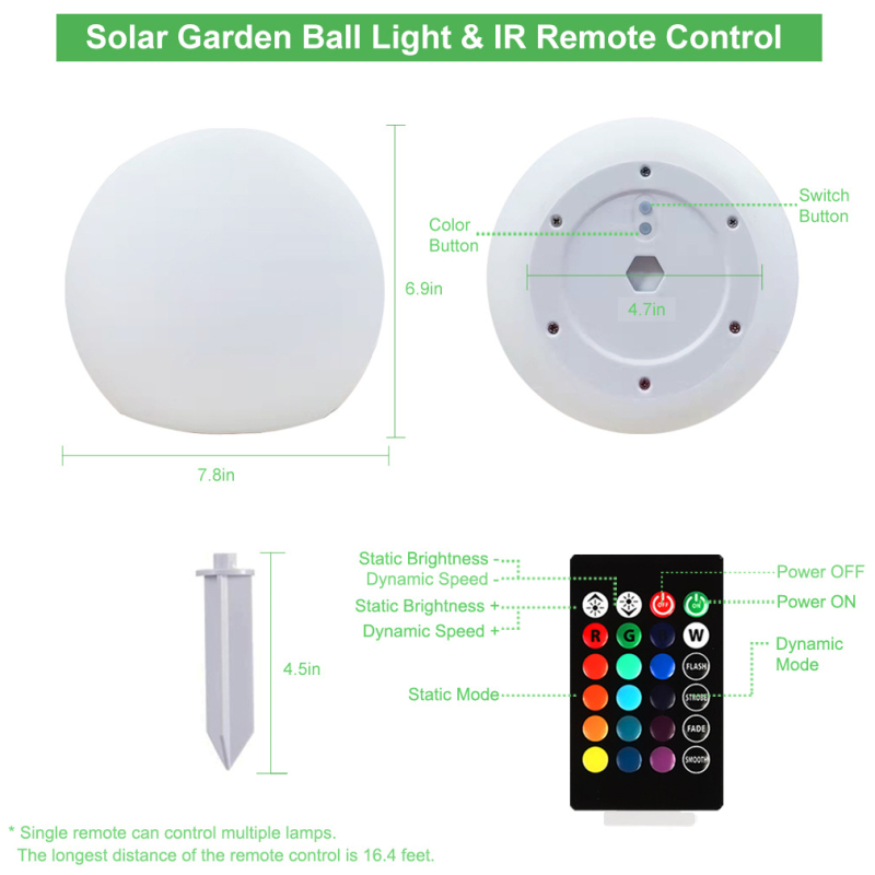 Lampă sferică LED solară pentru gazon, decor exterior impermeabil, colorat, cu telecomandă