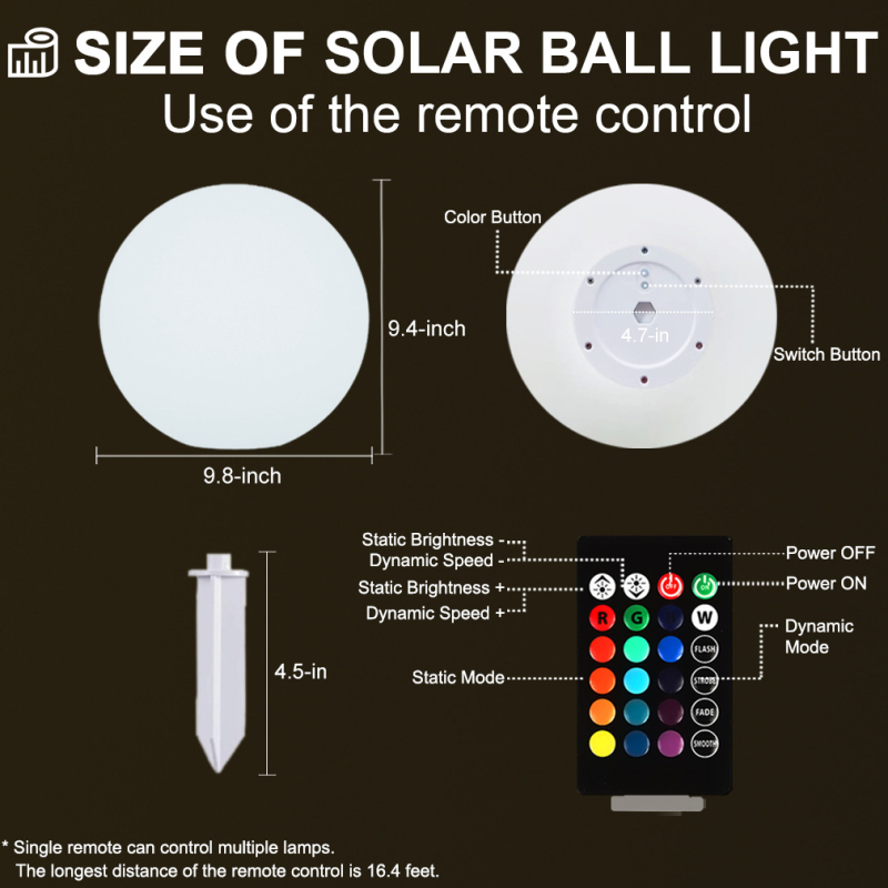 Lampă sferică LED solară pentru gazon, decor exterior impermeabil, colorat, cu telecomandă