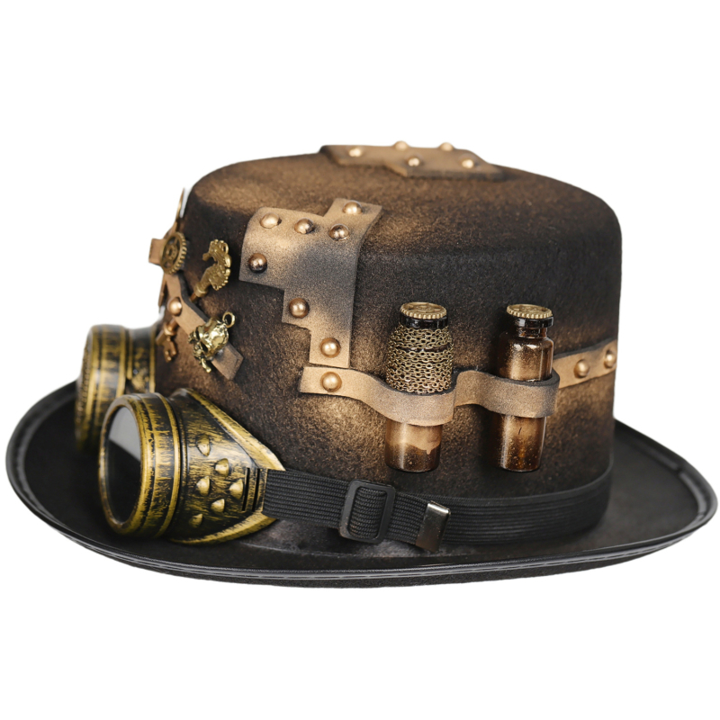 Steampunk cilindrična kapa za cosplay s viktorijanskim dizajnom i naočalama s motivom bočice lijekova