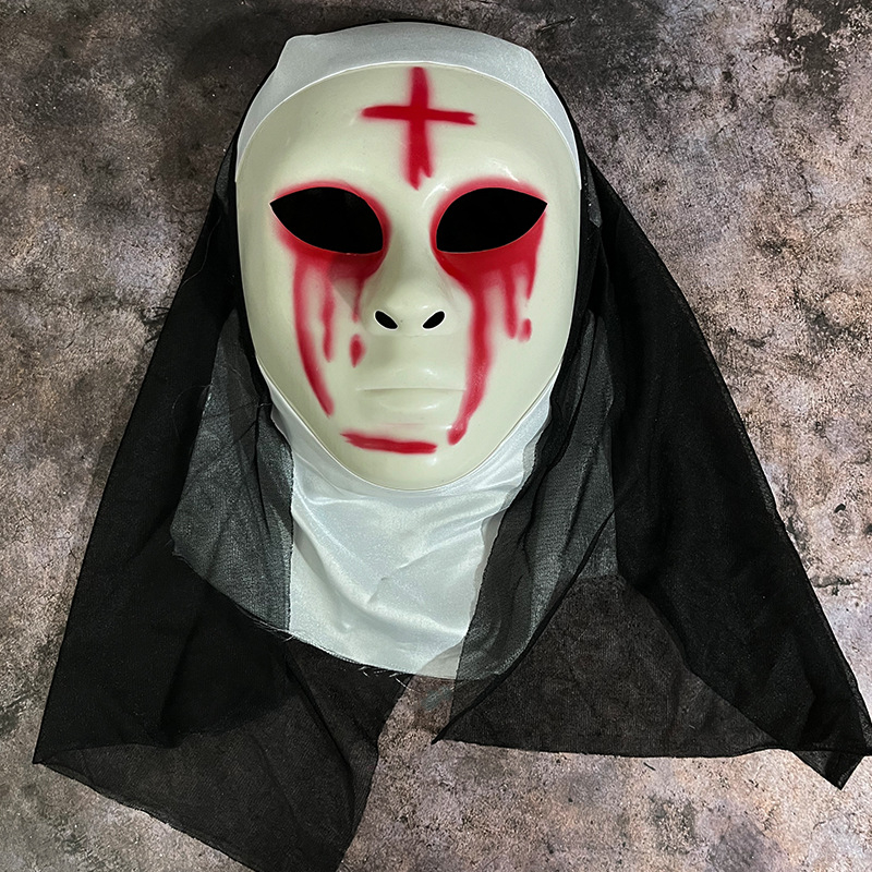 Maska časne sestre za Halloween – Strašan rekvizit za šminku i cosplay, plastična