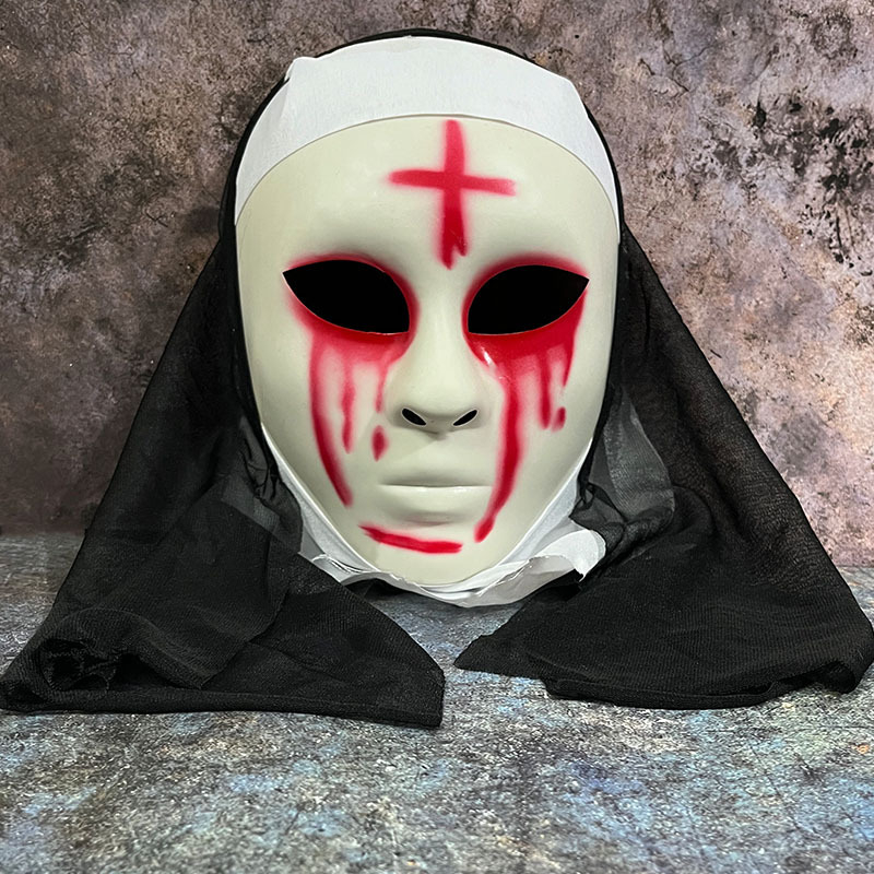 Maska časne sestre za Halloween – Strašan rekvizit za šminku i cosplay, plastična