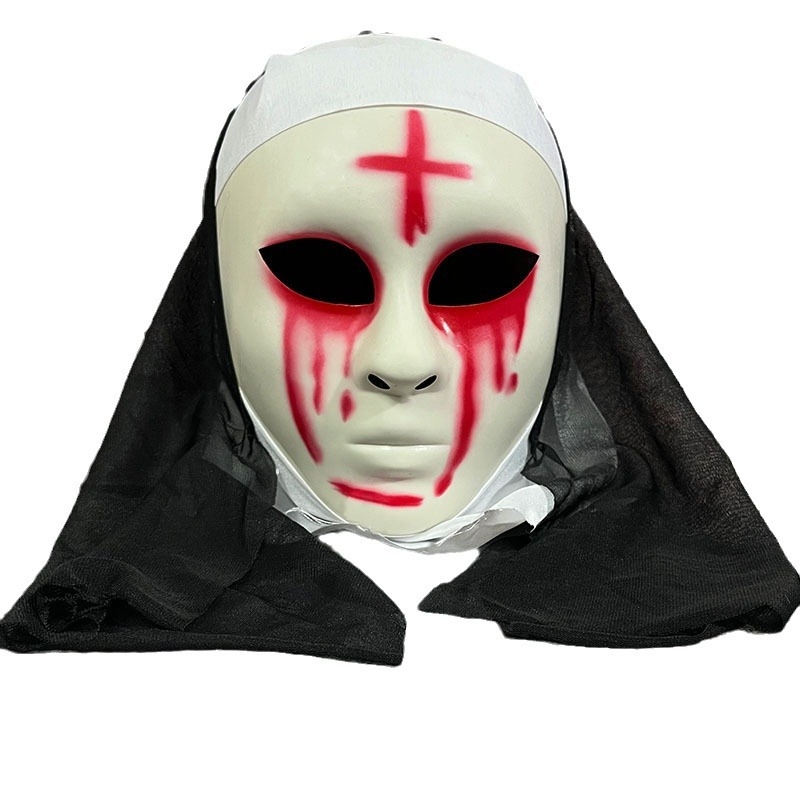 Maska časne sestre za Halloween – Strašan rekvizit za šminku i cosplay, plastična