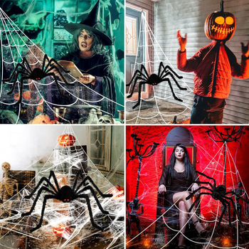 Svetleća mreža pauka i ogroman pliš-pauk – Halloween dekoracija i postava prostora