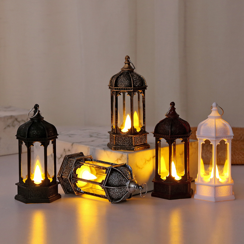Retro šesterokutna LED lampion sa svijećom – Božić i Halloween – stolna dekoracija