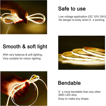 12V COB LED traka, duljine 5 m, 320 LED, 9W, s mogućnošću promjene svjetla i bežičnim pametnim upravljanjem, 180° kut snopa, pogodna za garderobe i ormariće