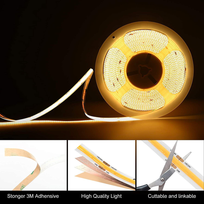12V COB LED traka, duljine 5 m, 320 LED, 9W, s mogućnošću promjene svjetla i bežičnim pametnim upravljanjem, 180° kut snopa, pogodna za garderobe i ormariće