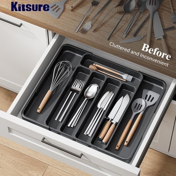 Xiyin Cutie de depozitare tacâmuri cu separator extensibil pentru sertar de bucătărie