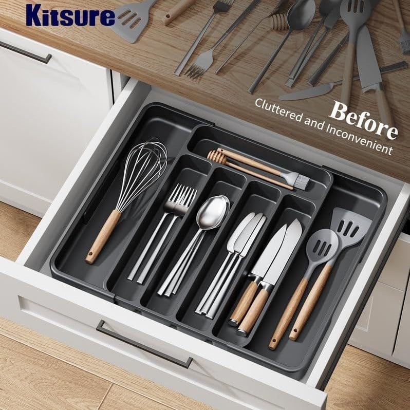 Xiyin Cutie de depozitare tacâmuri cu separator extensibil pentru sertar de bucătărie