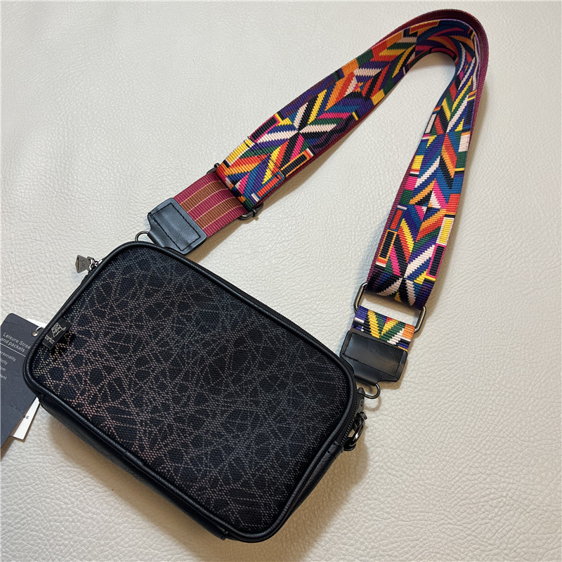 Threebox férfi válltáska színváltó csíkos mintázattal, kompakt crossbody táska poliészterből, vászon béléssel