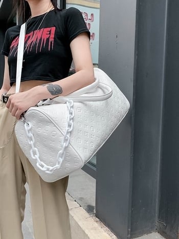 Geantă de mână din PU cu lanț, unisex, geantă de călătorie cu capacitate mare pentru escapade scurte