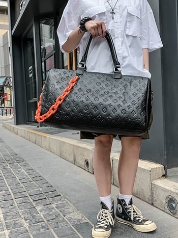 Geantă de mână din PU cu lanț, unisex, geantă de călătorie cu capacitate mare pentru escapade scurte