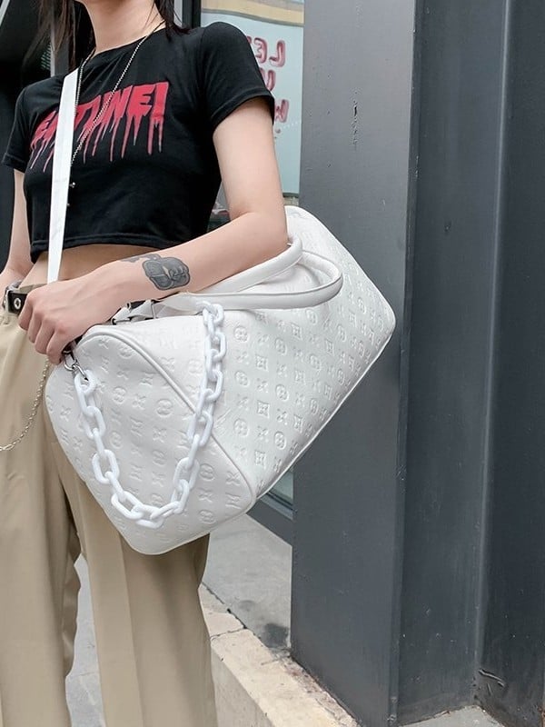 Geantă de mână din PU cu lanț, unisex, geantă de călătorie cu capacitate mare pentru escapade scurte