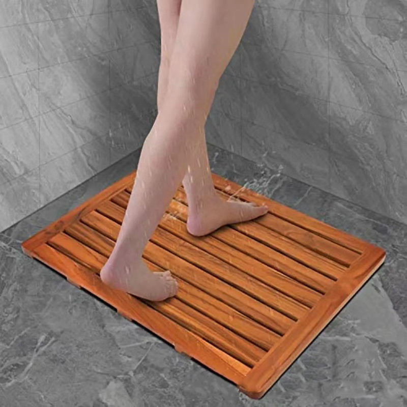 Prirodni luksuz teak kupaonska prostirka od masivnog drveta, vodootporna i protuklizna za tuš, kupaonicu i WC, s podrškom za stopalo