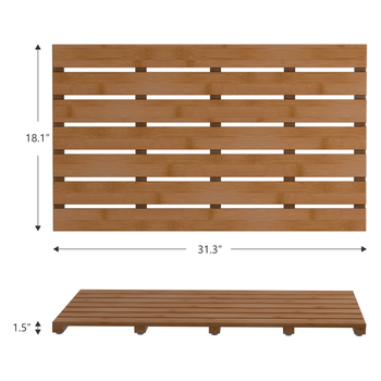 Covor mare de baie din bambus și lemn, antiderapant, design perforat pentru drenaj, pătrat, stil minimalist