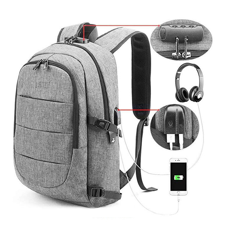 Unisex ruksak s USB priključkom za punjenje, vodootporan i otporan na krađu, pogodan za putovanja i aktivni odmor, za 14-inčni prijenosnik, kapacitet 20–35 L