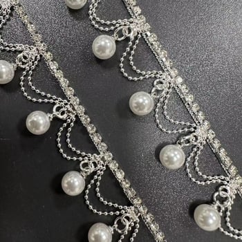 Colier nou cu lanț de perle și lanț cu pietre, cu ciucuri și cristale, lanț gheară, pentru haine și genți, accesorii DIY, versatil