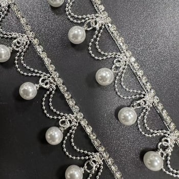 Colier nou cu lanț de perle și lanț cu pietre, cu ciucuri și cristale, lanț gheară, pentru haine și genți, accesorii DIY, versatil