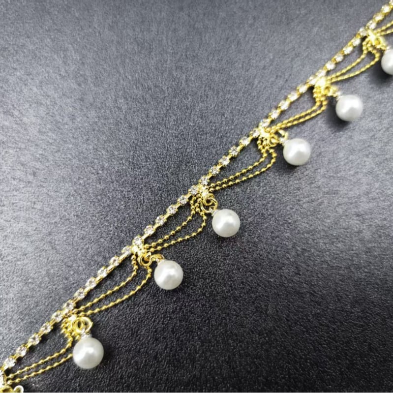 Colier nou cu lanț de perle și lanț cu pietre, cu ciucuri și cristale, lanț gheară, pentru haine și genți, accesorii DIY, versatil
